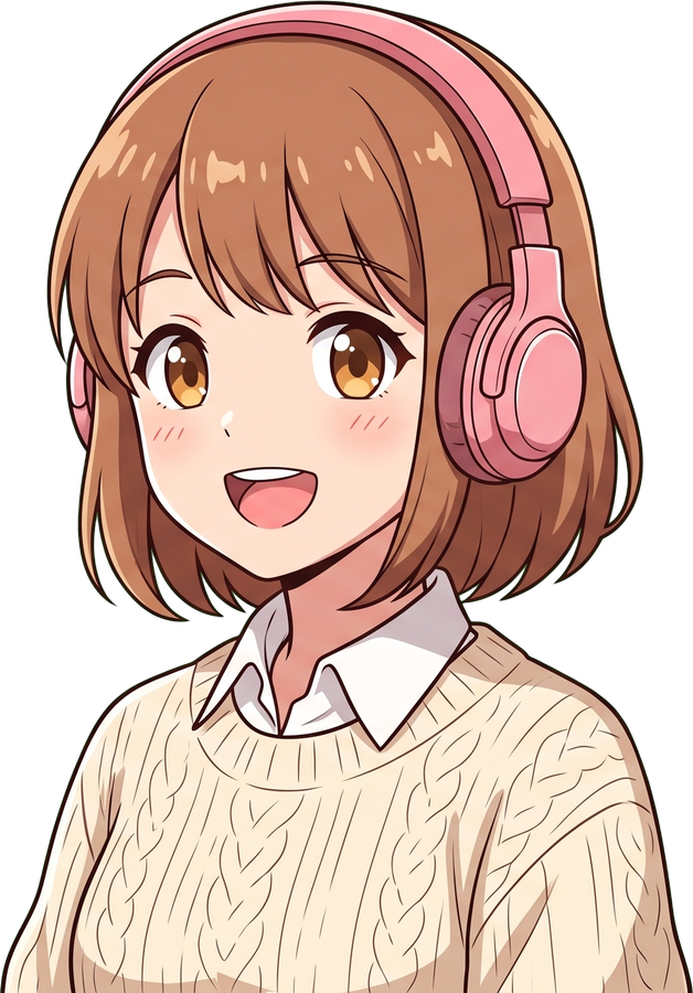 ピンクのヘッドホンをつけた、Kodama Englishのマスコットの女の子